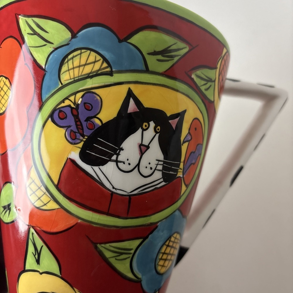 Catzilla Pedestal Pitcher By Candace Reiter Colorful Artsy Flowers Cat Design - Picture 5 of 14